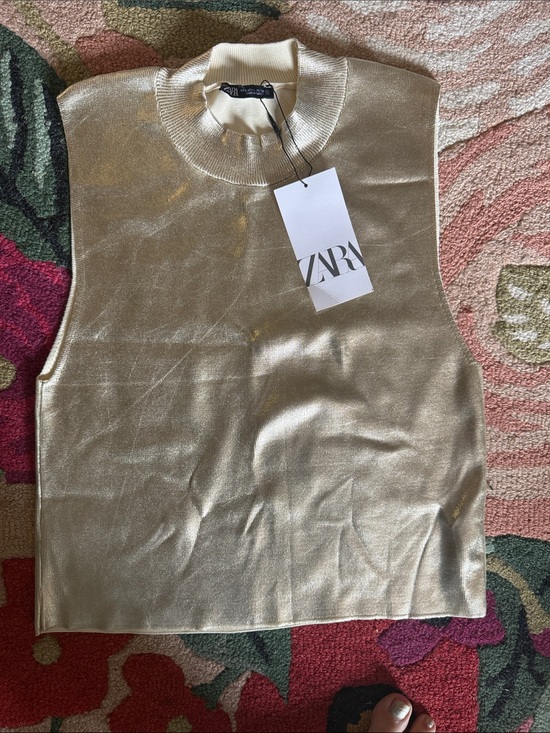 Zara Tops - ZARA Shimmering Cream Sleeveless Mock Neck Tank